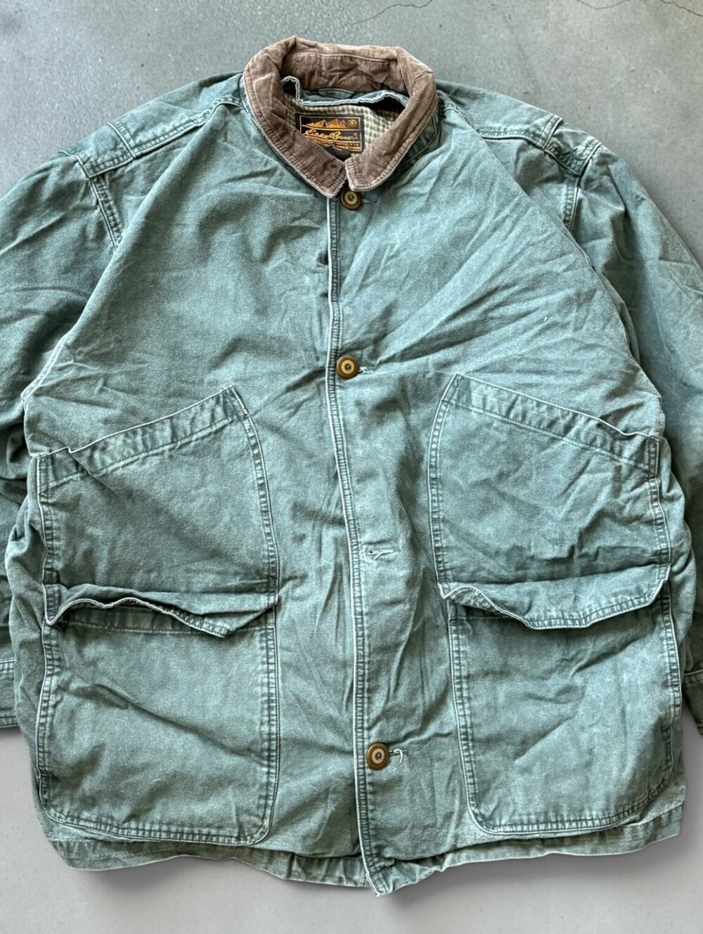 Vintage 90s Eddie Bauer XL Flannel Lined Field Utility Jacket Green Barn Coat